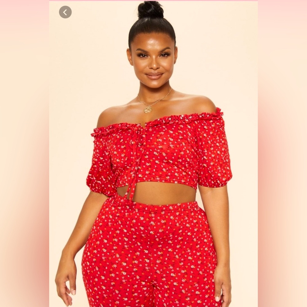 Red Floral Off-Shoulder Top